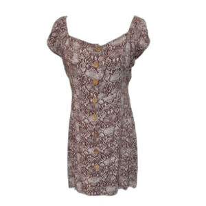 Angie Brown Snake-Print Mini Dress with Button Front